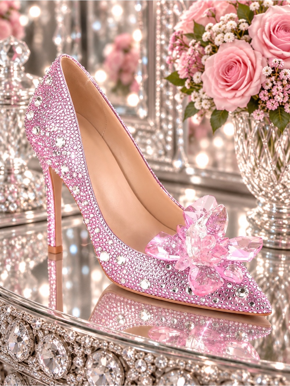 NEW Cinderella Shoes Sparkling Bling Swarovski Crystal Wedding Heels Pumps +Gift - Picture 7 of 12